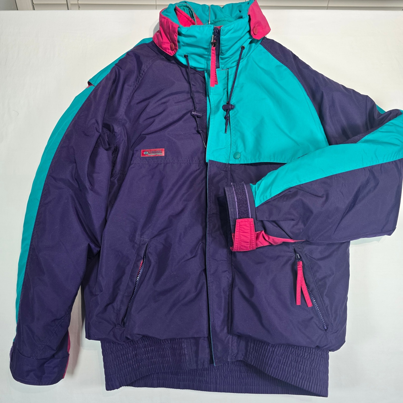 Vintage Columbia Ski Jacket Mens Large Purple Teal Pink Colorblock Radial Sleeve